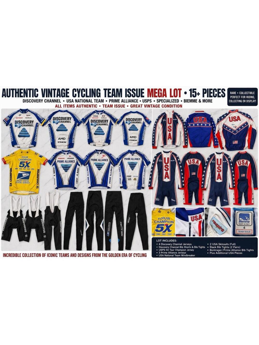 Authentic Vintage Pro Cycling Team Issue Lot Discovery USPS
